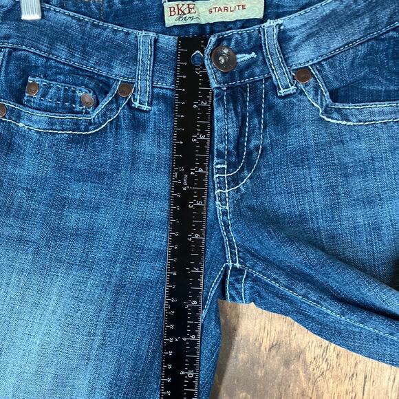 BKE Womens Jeans Blue Capris Denim Starlite Whiskered Heavy Stitching 25 - Picture 5 of 11
